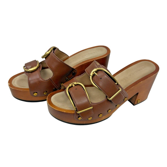 Veronica Beard Halifax Clog Size 6.5 Hazel Wooden Slide Buckle Studded Platform‎